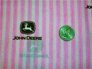 New John Deere Fabric BTY Ticking Pink White Stripe Logo  