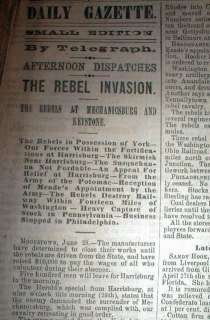 1863 Civil War newspaper Confederate invade MARYLAND & PENNSYLVANIA 