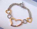 STATELY STEEL Rose Yellow Gold bonded TRI COLOR 8 HEART TOGGLE 