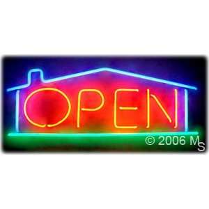 Neon Sign   OPEN (House Logo)   Large 13 x 32  Grocery 