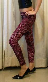 Diy pink leopard print leggings tight pants punk rock  