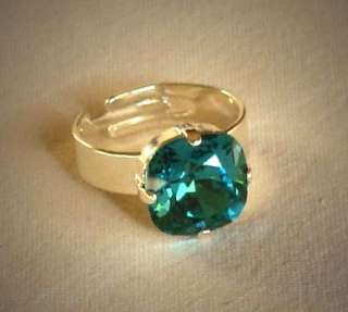 Swarovski crystal Indicolite fancy square stone ring  