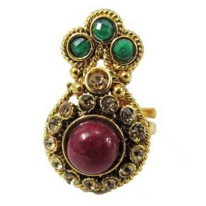 Iba Traditional Gold Tone Adjustable Ring Kundan Zircon Ring Indian 