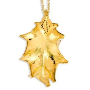 24k Gold Dipped Holly Leaf w/ Gold plated Chain Jewelry