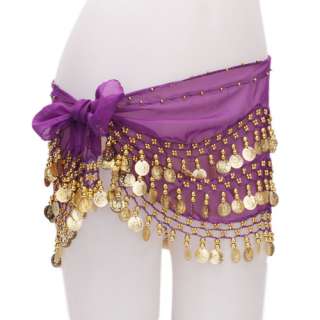 NEW purple Belly Dance Hip Scarf Coin Wrap Belt Skirt  