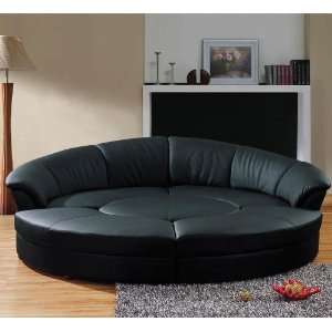   Modern Circle Black 5Pc Full Leather Living Room Set