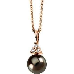  14K Rose Gold Black Pearl and Diamond Pendant Jewelry