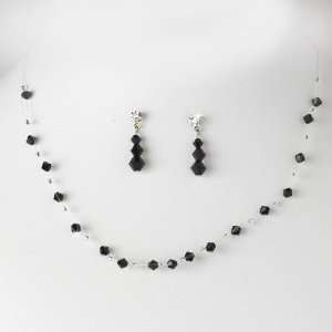  Black Crystals Illusion Necklace Earring Set Jewelry