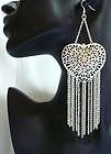 Silver Tone Heart with Chains Trendy Dangle Glamourous 