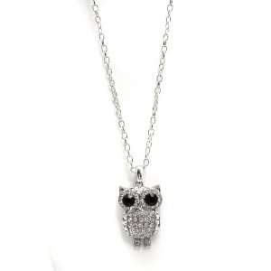  Silver Plated Big Wise Black Eyes Owl with Chain 