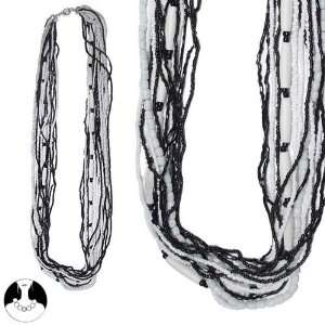 Paris Long Necklace 15 Rows 90 Cm Silver Black and White Noir Et Blanc 
