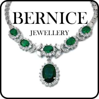 CHRISTMAS GIFT JEWELRY GREEN EMERALD WHITE GOLD GP PENDANT NECKLACE 