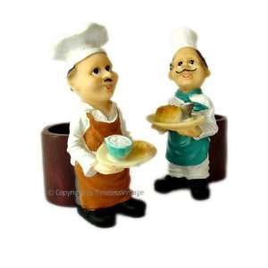 Fat French Chef Set 2 Toothpick Holders / Kitchen Decor  
