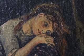 L110 ANTIQUE LARGE 19TH CENTURY RUSSIAN OIL ON CANVAS YOUNG PEASANT 