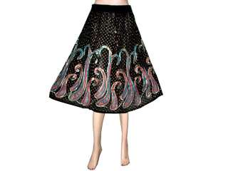 Festive Black Sequin Skirt Peasant Boho Gypsy India Knee Length 
