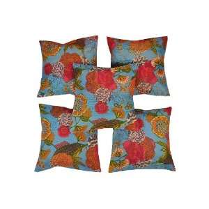  Covers Embellish with Block Print & Thread Work Cushion Cover Size 