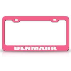 DENMARK Country Steel Auto License Plate Frame Tag Holder, Pink/White