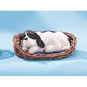 Small Bloodhound Puppy Sleeping In Basket Figurine Collectible Model