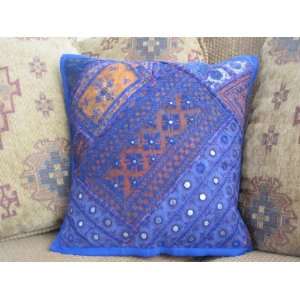  India Mirror Art Pillow Cover Blue