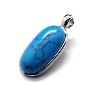  Womans Blue Colored Stone Titanium Steel Necklace Pendant 
