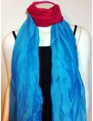 Long Full Size Scarf Blue and Fushia Tie and Dye, Cool Summer 