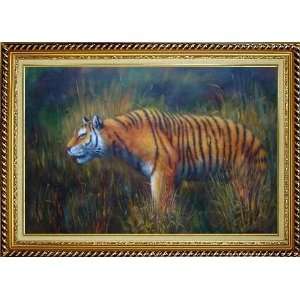 Wild Tiger in Jungle Field Oil Painting, with Linen Liner 