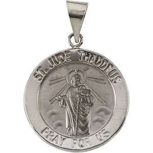  White Gold Hollow Round St. Jude Thaddeus Medal Jewelry