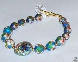 Cloisonne Bracelet 14k GF Accents and Toggle Clasp 7 inch  