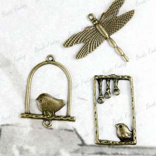 20pcs Wholesale Vintage Style Antique Brass Bird Gragonfly Animal 
