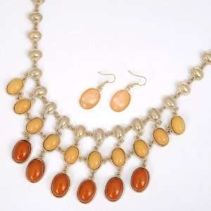 Classical Rows Yellow Orange Oval Beads Tessel Pendant Necklace Chain 