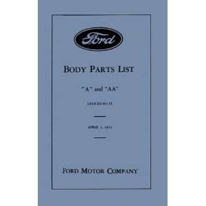  1928 1929 1930 1931 FORD A AA Parts Book List Guide 
