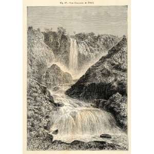  1882 Wood Engraving Cascades Terni Umbria Italy Nera River 