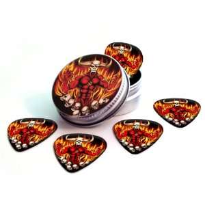  Horned Demon With Fire Premium Guitar Picks x 5 With Tin 