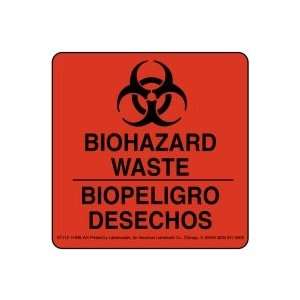  Biohazard Waste Label, 6 X 6 Bilingual