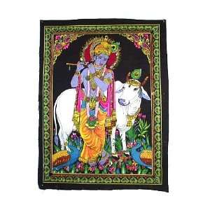  Lord Krishna Cotton Canvas Indian Tapestry ~ Wall Hanging 