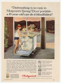1966 Hotpoint Portable Dishwasher Blindfolded Girl Ad  