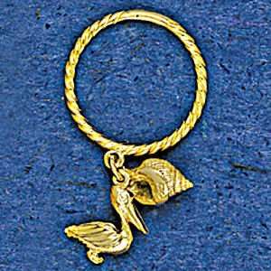   14K Gold Twist Hanging Nutmeg & Pelican Ring