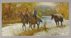 Vintage 1960s Donald Teague Packing In Cowboy Board Print Lithograph 