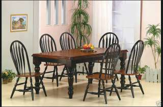 Antique Black / Cherry Wood Farmhouse Dining Table Set  