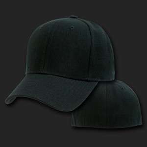 Black Fitted Curved Bill Plain Solid Blank Baseball Cap Caps Hat Hats 
