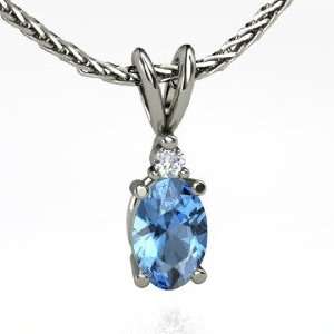   Pendant, Oval Blue Topaz 14K White Gold Necklace with Diamond Jewelry
