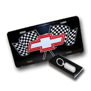  Chevy Checkered Flag Bowtie License Plate (with Key Chain 