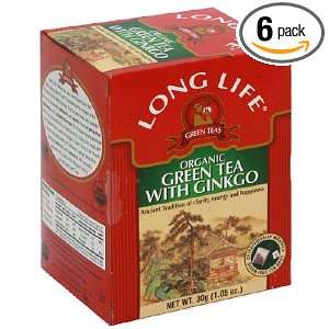 Long Life Organic Green Tea With Ginkgo, Tea Bags, 20 Count Boxes 
