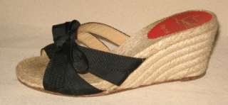   LOUBOUTIN Hemp Espadrille Wedge Shoes w/Black Bows Sz 37 FITS US 6