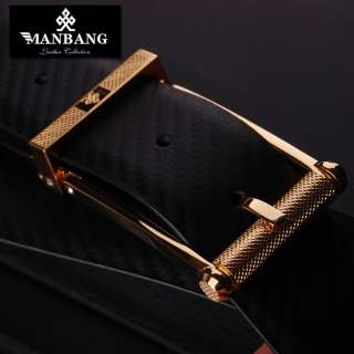 RRP100$ Luxury Mens Black Belts Genuine Leather Golden Pin Buckle 22 