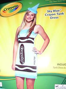 NEW GIRLS CRAYOLA SKY BLUE TANK DRESS AND HAT FITS TEENS 13 16  
