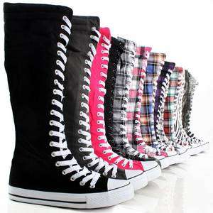 Canvas Sneakers Ladies Flat Tall Punk Womens Skate Shoes Lace Up Knee 