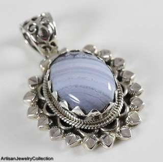 BLUE LACE AGATE & 925 STERLING SILVER PENDANT Y636A  
