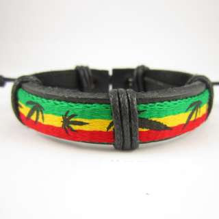 Popular Hot Reggae Bob Marley Rasta Hiphop Leather Bracelet  