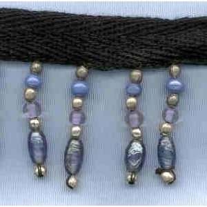  BEADED TRIM SILVER AND BLUE Fabric By The Yard Arts 